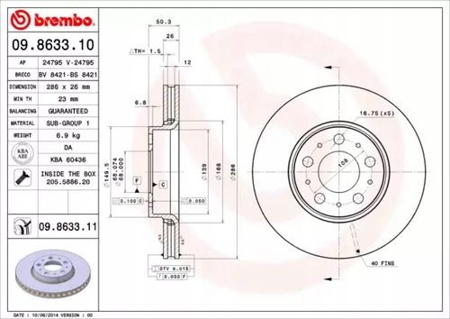 TARCZA HAM PRZOD 286X26 V BREMBO na Arena.pl