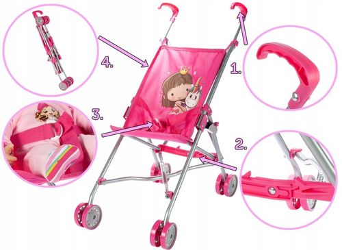 WÓZEK DLA LALEK SPACERÓWKA PARASOLKA JEDNOROŻEC LEKKI SKŁADANY SPACEROWY na Arena.pl