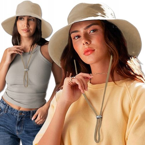 KAPELUSZ LETNI DAMSKI Z DUŻYM RONDEM PRZECIWSŁONECZNY FILTR UPV 50+ BEŻOWY na Arena.pl