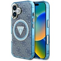 Etui Guess IML Metal Glitter 4G Circle Triangle MagSafe do iPhone 16 niebie