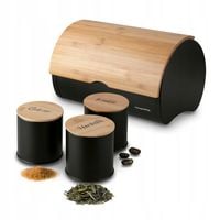 CHLEBAK ZESTAW Z POJEMNIKAMI NOWOCZESNY KAWA CUKIER HERBATA CZARNY