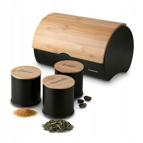 CHLEBAK ZESTAW Z POJEMNIKAMI NOWOCZESNY KAWA CUKIER HERBATA CZARNY na Arena.pl