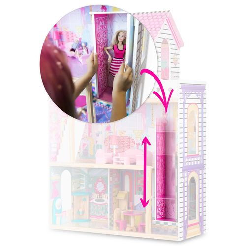 Drewniany domek dla lalek duży 3-piętrowy z windą i lampką LED na Arena.pl