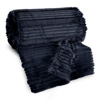 Koc granatowy 200x220 NINA flanelowy miękki ciepły i puszysty efekt 3D