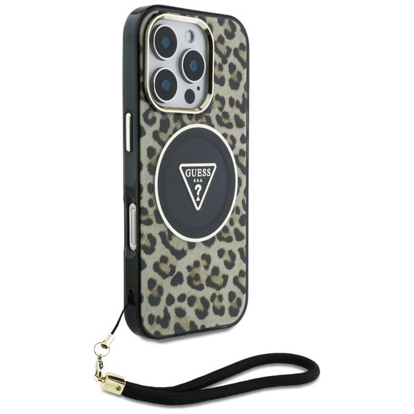 Etui Guess HC IML Leopard Triangle Cord Strap do iPhone 16 Pro MagSafe brąz zdjęcie 3