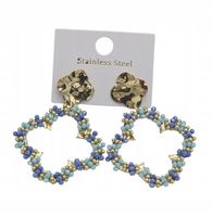 Kolczyki koniczynka koraliki stal chirurgiczna odcienie niebieskiego 7 cm