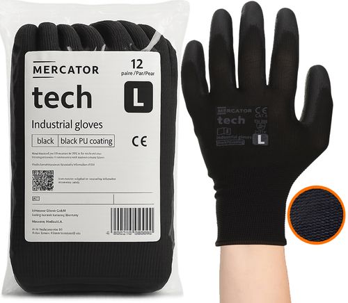 rękawice robocze mercator tech black+black pu - l - 12 par na Arena.pl