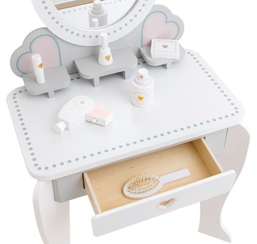 Drewniana toaletka dla dziewczynki z krzesełkiem lustro akcesoria szuflada na Arena.pl
