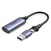 adapter przejściówka hdmi (żeński) - usb-a / usb-c (męski) - szary
