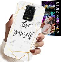 ETUI DO XIAOMI NOTE 9 PRO / 9S - BIAŁY MARMUREK W ZŁOTE RAMKI LOVE YOU