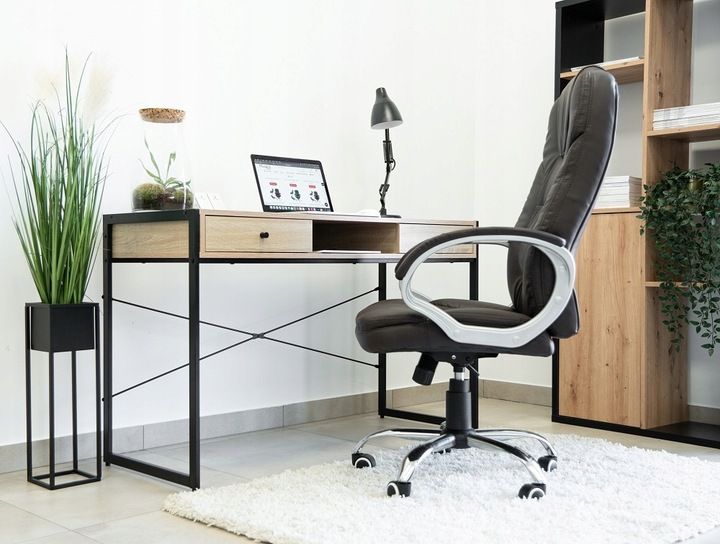 FOTEL BIUROWY OBROTOWY KRZESŁO BIUROWE OBROTOWE ERGONOMICZNY SKÓRZANY BRĄZ zdjęcie 12