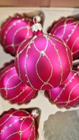 Zestaw Bombek Choinkowych z Brokatowymi Zdobieniami - Różowe - 6 sztuk