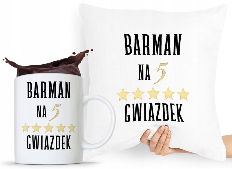 Zestaw Poduszka + Kubek Prezent Dla Barmana Z Nadrukiem Ze Zdjęciem zdjęcie 1