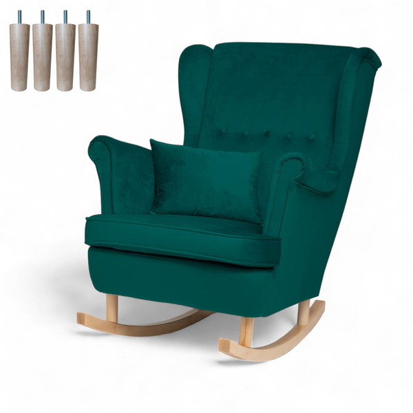 Turkusowy Fotel Bujany Uszak + Nogi + Poduszka