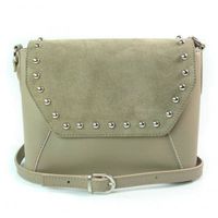 Skórzana torebka listonoszka srebrne okucia dzety zamsz beżowa VP31T