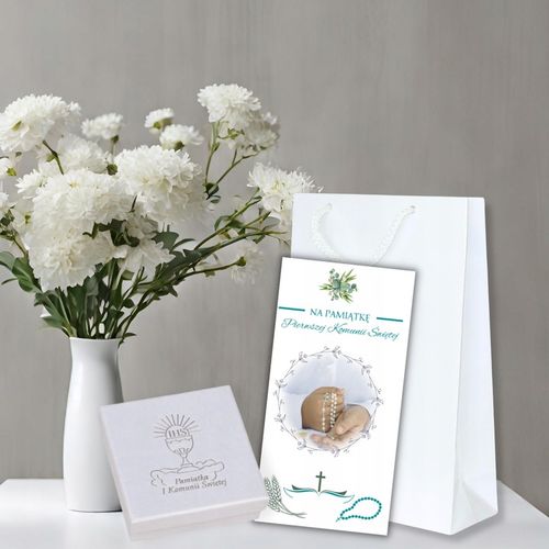 PAMIĄTKA PIERWSZEJ KOMUNII ŚWIĘTEJ SREBRO POZŁACANE ŁAŃCUSZEK KRZYŻYK na Arena.pl