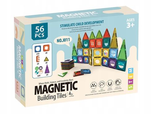KLOCKI MAGNETYCZNE KONSTRUKCYJNE EDUKACYJNE DUŻE PANELE 3D DLA DZIECI 56 EL na Arena.pl