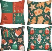 Zestaw 4 Poszewek na Poduszki Świąteczne Boże Narodzenie 45x45 cm Zima