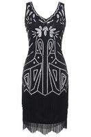 Sukienka Retro Lata 20 Cekiny Frędzle Wielki Gatsby Czarna XS Halloween