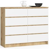 Komoda do salonu K 120 cm 8 szuflad - dąb artisan-biała