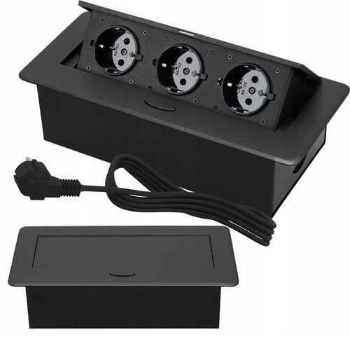 Gniazdo Nablatowe Chowane w Blat Kuchenny Potrójne Wpuszczane 3X 230V Biuro na Arena.pl