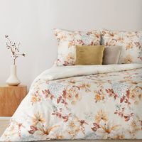 Pościel satynowa NELLY 200x220 kremowa ruda wielokolorowa kwiaty