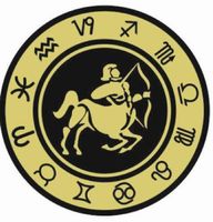 Strzelec - znak zodiaku - magnes. Śr. 6cm; metal emaliowany