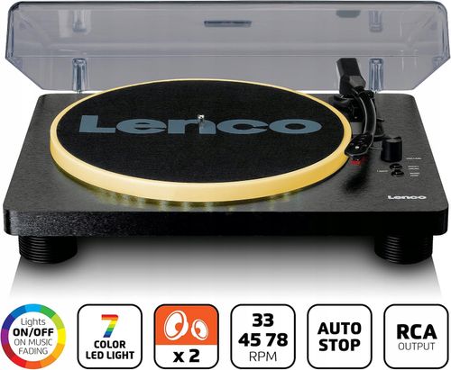 Gramofon LENCO LS-50LEDBK z głośnikami LED USB napęd pasowy 33, 45 i 78 obr na Arena.pl
