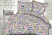 Pościel z kory 140x200 wzór kwiaty na szarym tle