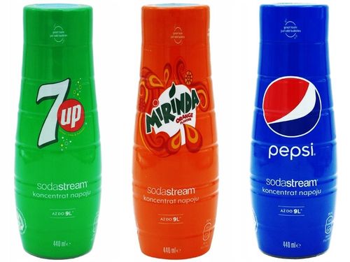 3x SYROP SODASTREAM KONCENTRAT 7UP MIRINDA PEPSI 9L NAPOJU z 440ml na Arena.pl
