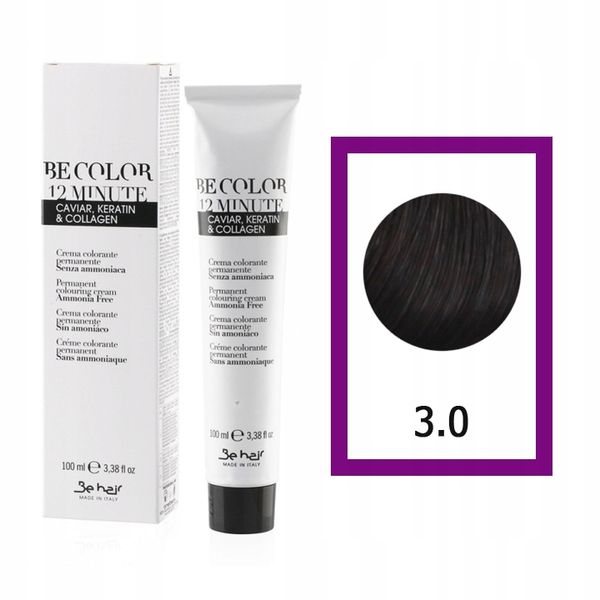 BE HAIR Be Color Farba do włosów Bez Amoniaku 3,0 - 100ml zdjęcie 1