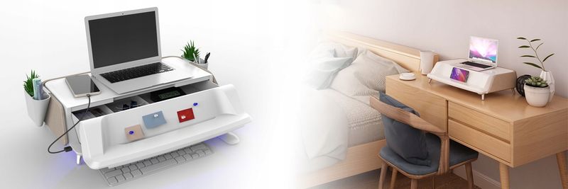 Podstawka nadstawka pod monitor organizer z szufladą USB UV SPP-UVGR zdjęcie 3