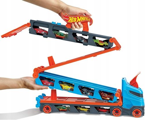 HOT WHEELS TRANSPORTER CIĘŻARÓWKA I TOR 2W1 + 3 AUTA PREZENT DLA DZIECKA na Arena.pl