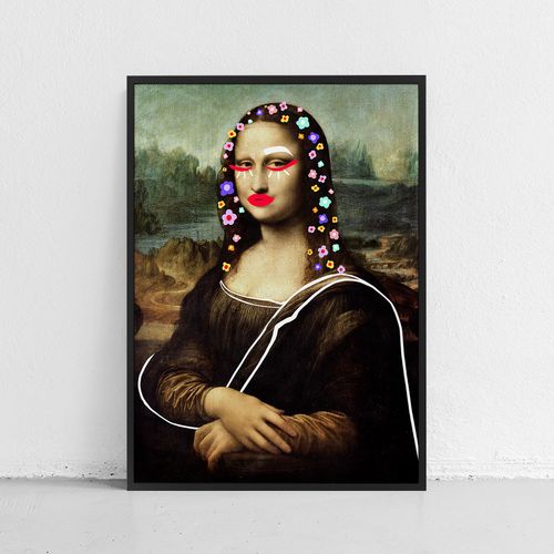 Plakat w ramie Mona Lisa w kwiatach 21x30 cm w czarnej ramie na Arena.pl