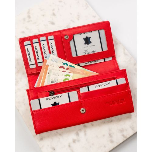 portfel damski ze skóry ekologicznej w czerwonym kolorze zamykany na Arena.pl