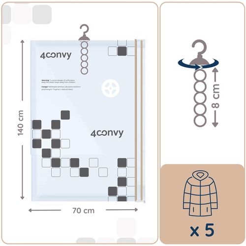 4CONVY 3x Wiszący worek próżniowy na ubrania z wieszakiem 70x140 na Arena.pl