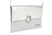 Szaro- Srebrna Oryginalna Damska Torebka Kopertówka Na Pasku Usztywniana W63