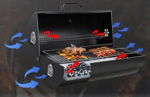 GRILL WĘGLOWY OGRODOWY 2 RUSZTY CHROMOWANE 2 PÓŁKI POPIELNIK TERMOMETR STAL na Arena.pl