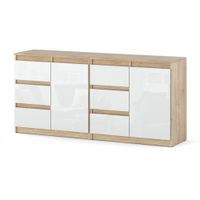 Komoda Do Salonu Pojemna Duża Sypialni 6 Szuflad Dąb Sonoma Biały Połysk