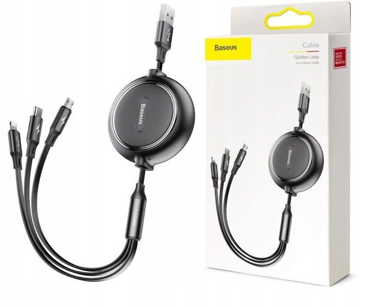 Kabel Zwijany USB 3 w 1 Lightning do iPhone Micro USB, USB-C 1,2m zdjęcie 1