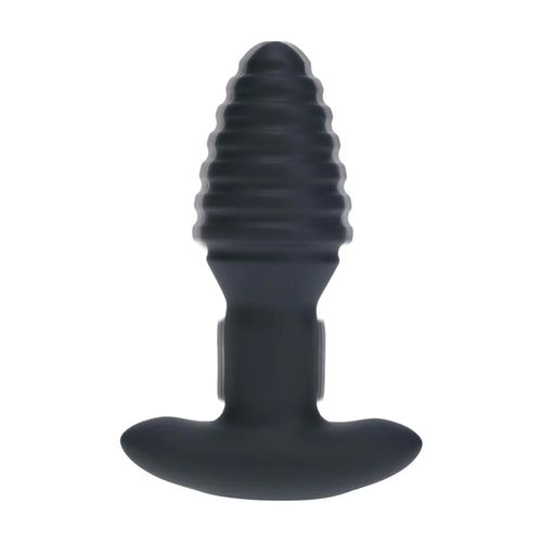 Vibrating And Rotating Ribbed Silicone Anal Plug - Black na Arena.pl