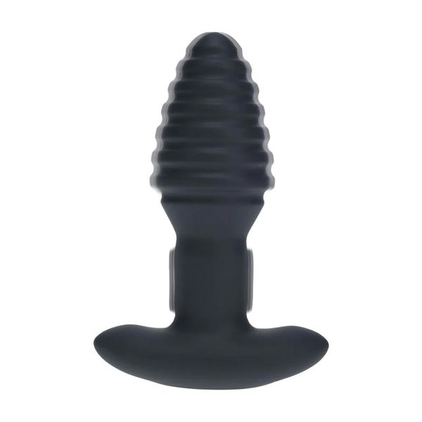 Vibrating And Rotating Ribbed Silicone Anal Plug - Black zdjęcie 2