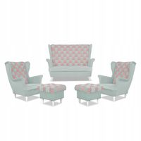 Zestaw uszak CAROL DUO sofa fotele pufy szaro - różowy