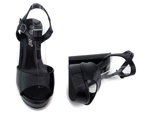 Czarne sandałki z eko skóry na słupku 37 na Arena.pl