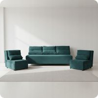 Zestaw KIMO funkcja spania sofa fotele Family Meble zielony Anafi sztruks