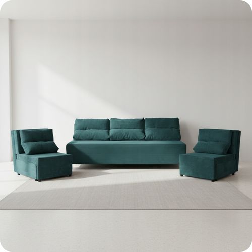 Zestaw KIMO funkcja spania sofa fotele Family Meble zielony Anafi sztruks na Arena.pl