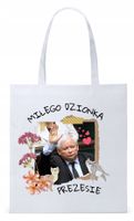 Śmieszny Pis Kaczyński Torba Eco Biała Shopper Z Nadrukiem Ze Zdjęciem