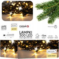 LAMPKI CHOINKOWE 300 LED ZEW/WEW 18M CIEPŁY BIAŁY EFEKT FLASH