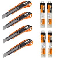 ZESTAW  4 X NÓŻ BUDOWLANY METALOWY Z AUTOMATYCZNĄ BLOKADĄ 18 MM + 40 OSTRZY