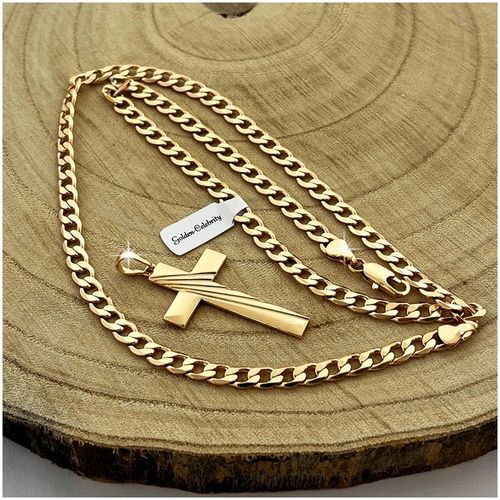 GRUBY ZŁOTY ŁAŃCUCH PANCERKA + KRZYŻYK 18K 50CM+GRATISY / PREZENT DLA NIEGO na Arena.pl